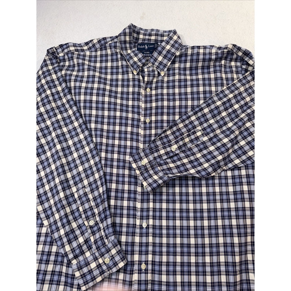 Ralph Lauren Men Button Down Long Sleeve Blake‎ Shirt Size XL Blue White Plaid